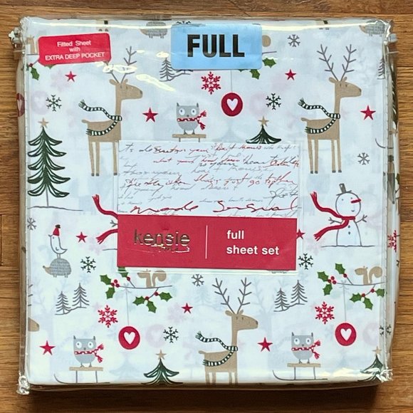 Kensie Home Christmas FULL SIZE Sheet set - Christmas Tree Snowman Deer Snow - Picture 1 of 3